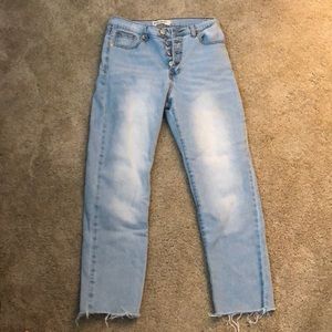 Light wash raw hem jeans